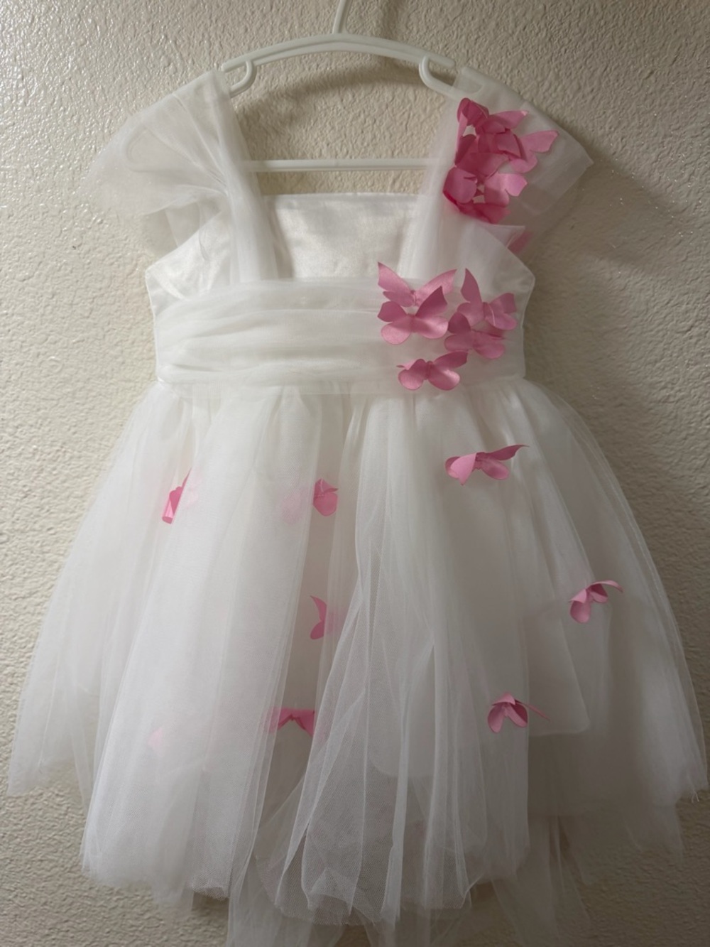 Toddler White and Pink Butterfly Tutu Dress